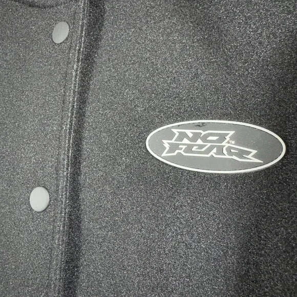 No Fear Jacket Mens Small Black Heavyweight Varsity Snap Buttons H&M Y2K